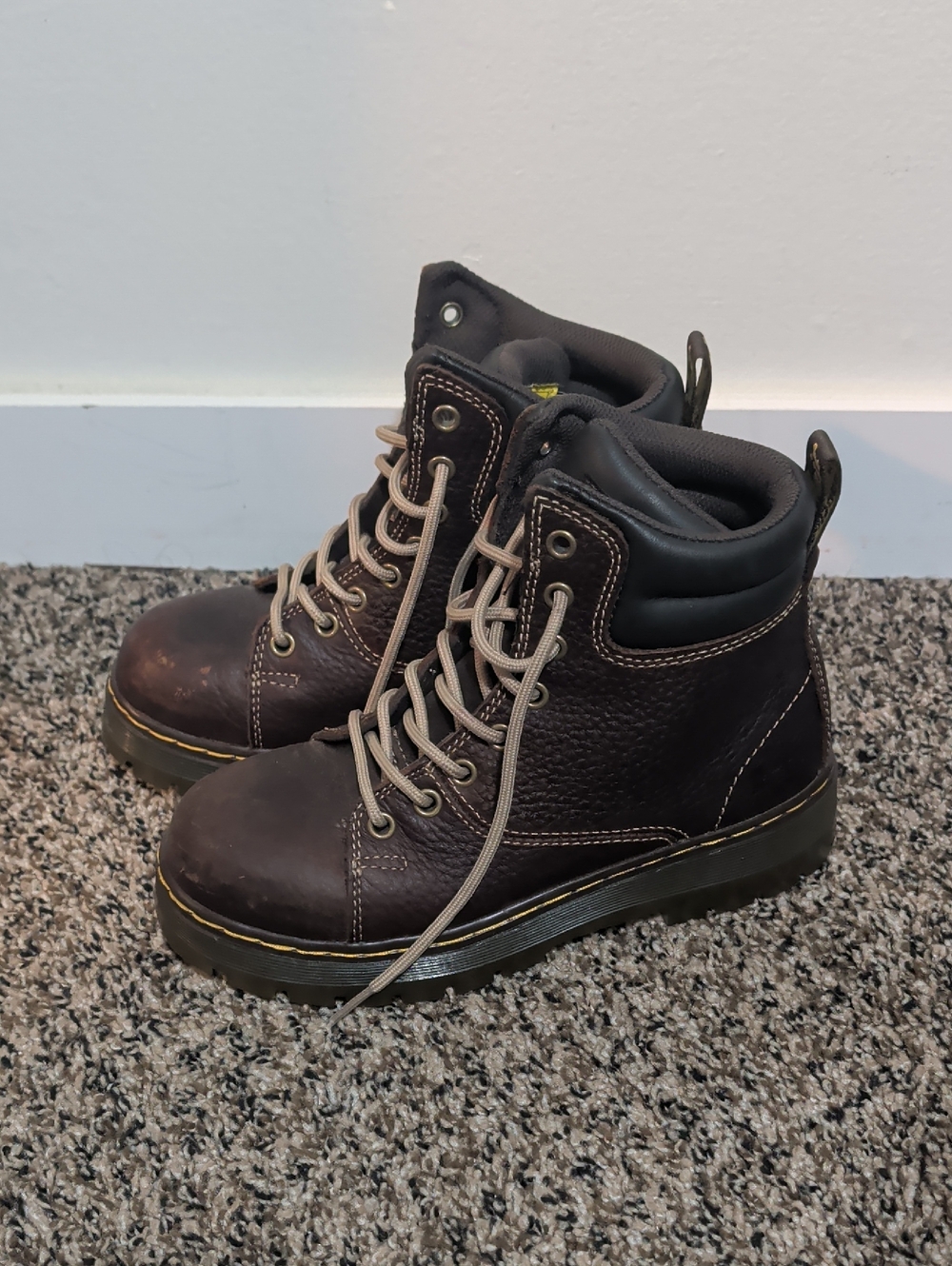 Women's Brown Leather Work Boots with Padded Collar